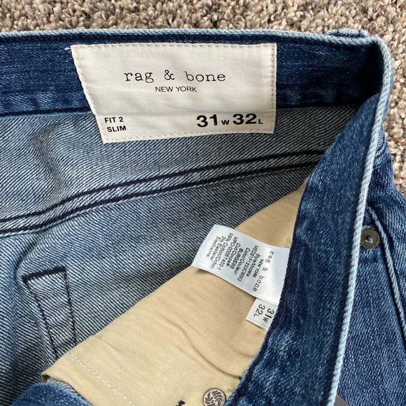 Rag & Bone Men's Fit 2 Blue Jeans - Size 31" x 32" - Picture 3 of 4